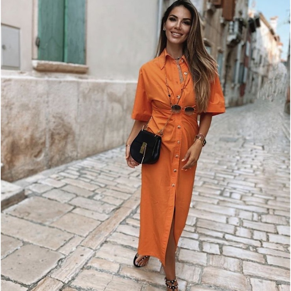 Zara Orange Button-Down Dress